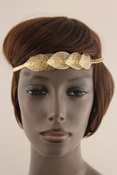 Gold Silver Metal Head Band Chain Big Leaves Lady  Hair Headband
